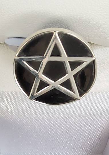 Silver Pentagram on Onyx Ring Size 8
